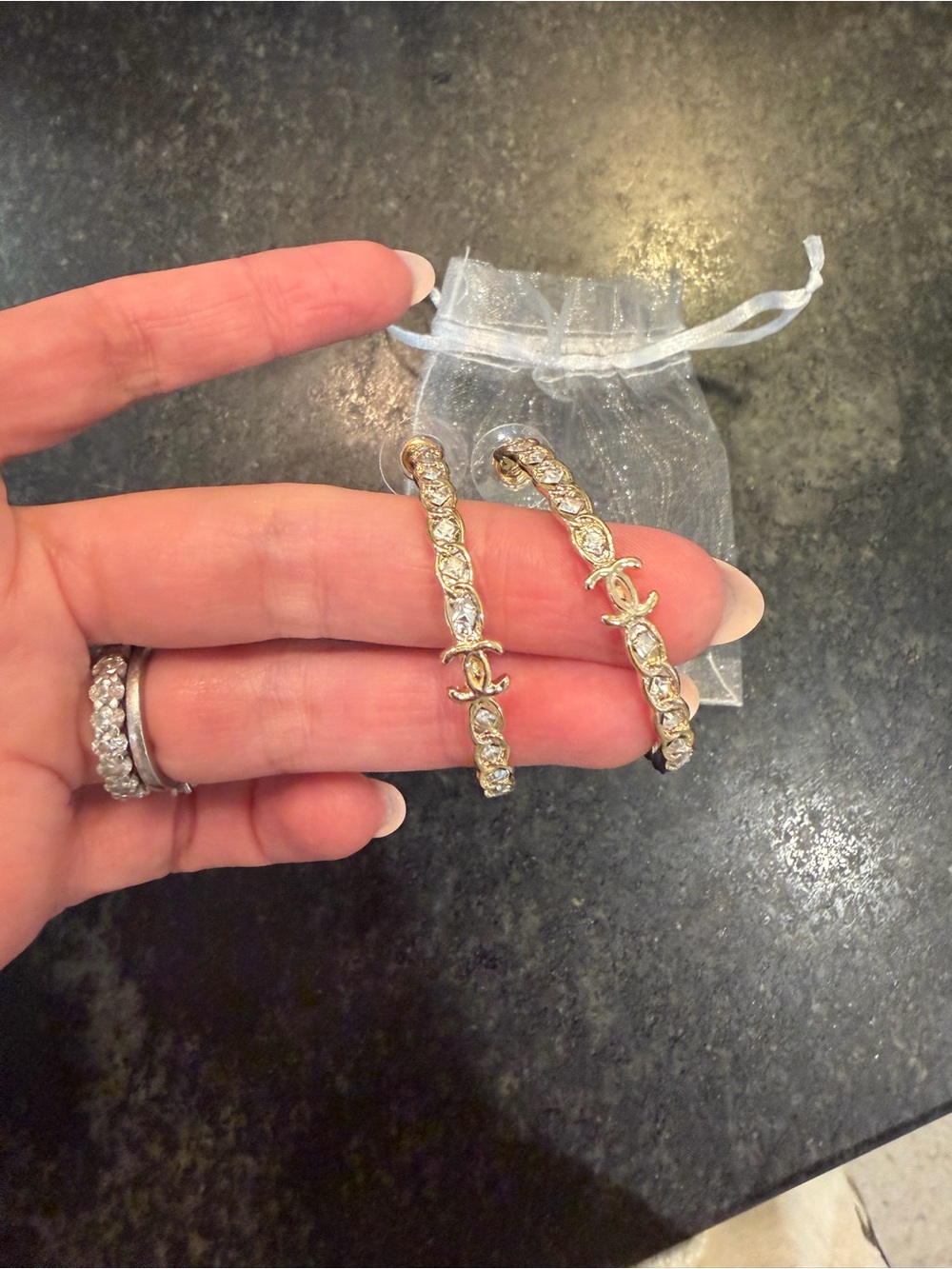 Gold-Tone Crystal Hoop Earrings with Interlocking Logo Accent